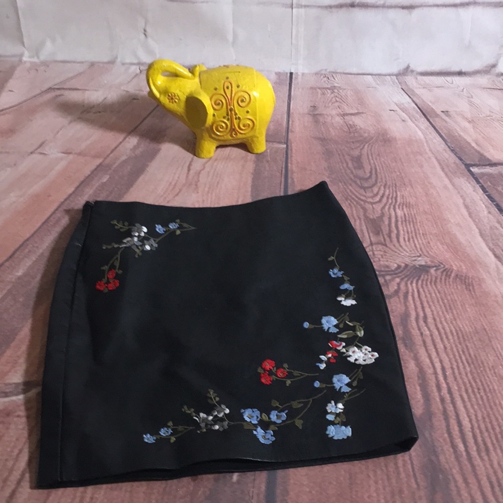 Haute Rogue Leather Embroidered Skirt